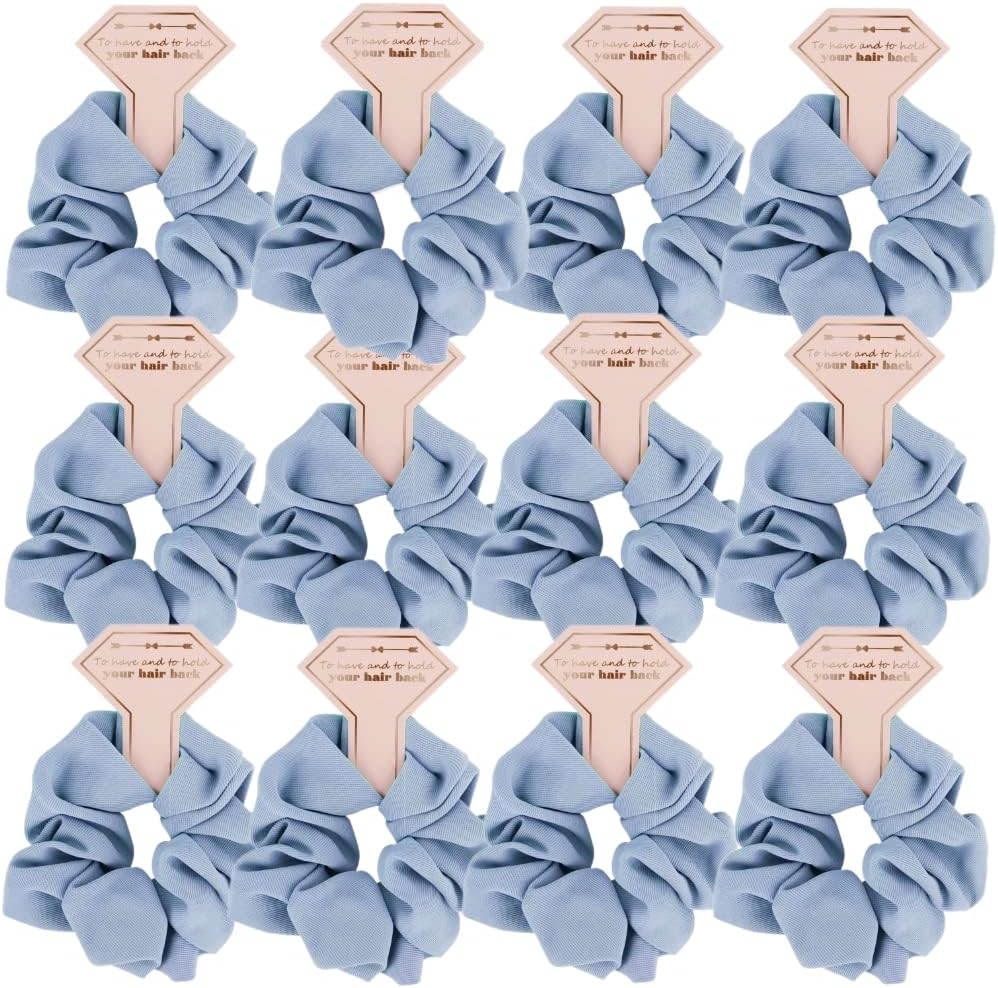 Twill Bridesmaid Scrunchies Bachelorette Hair Ties Set of 12 Bridal Shower No Damage Hairties ideas Gift for Wedding Party Favors Bridesmaid Proposal Gifts (Blue)