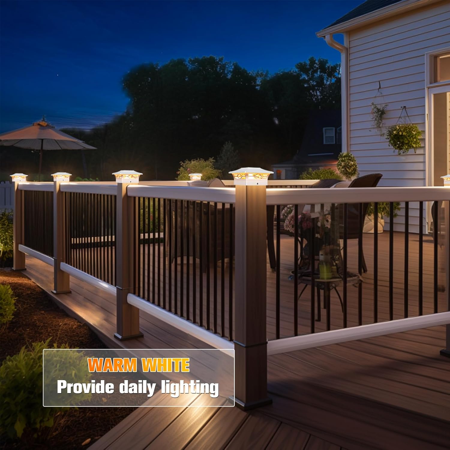 VOLISUN Solar Post Cap Light Outdoor Waterproof: RGB Color Changing - Solar Fence Cap Flashing Lights 4Pack White for 4x4 5x5 6x6 Wooden Vinyl Post