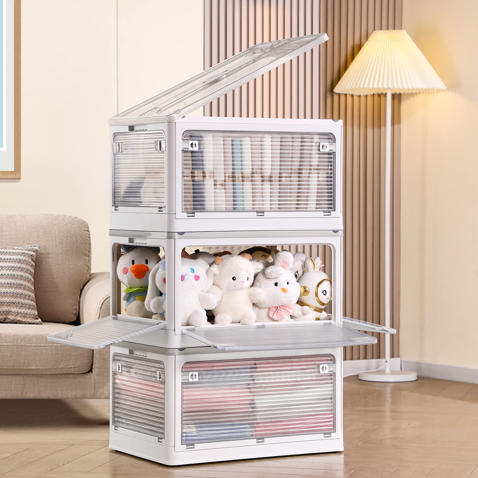 JOYBOS Storage Bins with Lid and Wheels, 21Gal Stackable Storage Bins