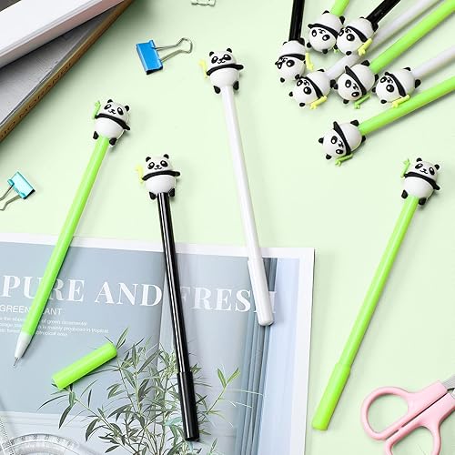 Miniatura 7 de Chivao Paquete de 24 bolígrafos de panda, regalos de dibujos animados de animales, lindos recuerdos de fiesta, Kawaii negro para escritura de 0.020