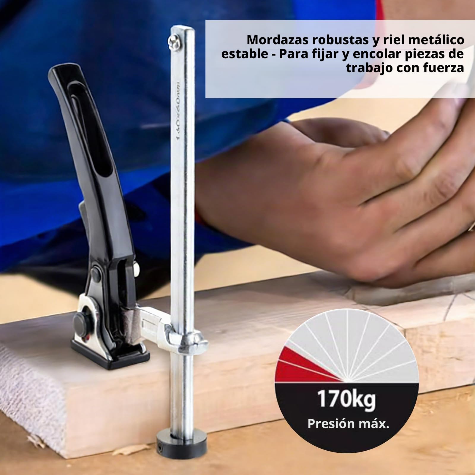 2 abrazaderas de palanca de sujeción de 20 mm, rango de sujeción de 160 mm, abrazadera de sujeción rápida, abrazadera de una mano con mango de palanca, gancho para banco de trabajo para lijar, cortar