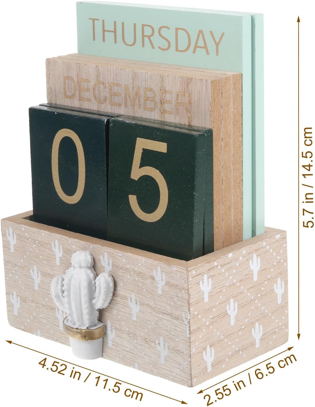 Wooden Desktop Calendar Blocks Xmas Month Date Display for Office Desk image 2