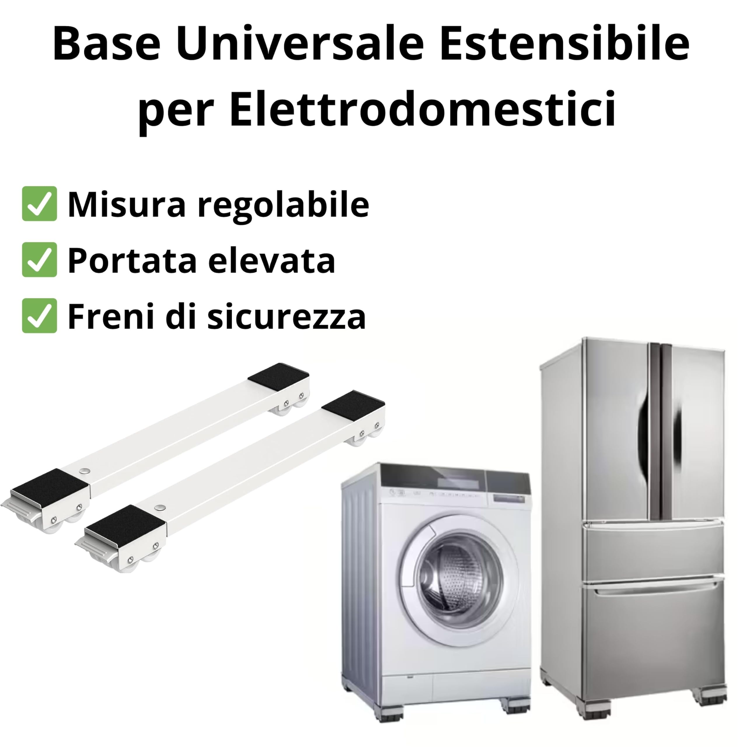 YASTA Supporto Lavatrice Frigorifero Asciugatrice Carrello Con Ruote Elettrodomestici Base Sposta Mobili Pulizie Difficili Regolabile DA 43 a 69 cm con Freni Antivibrazione Peso Massimo 200 Kg