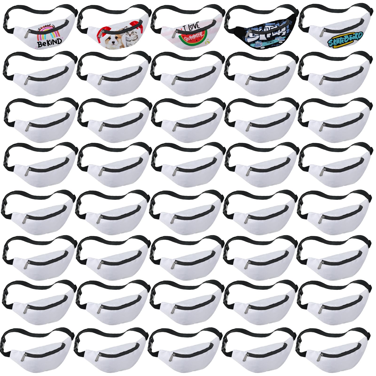 Eccliy Sac banane de course à pied blanc avec sangle réglable et fermeture éclair pour bricolage, randonnée, voyage, vélo, festival, sport, entraînement en plein air, blanc, Classique