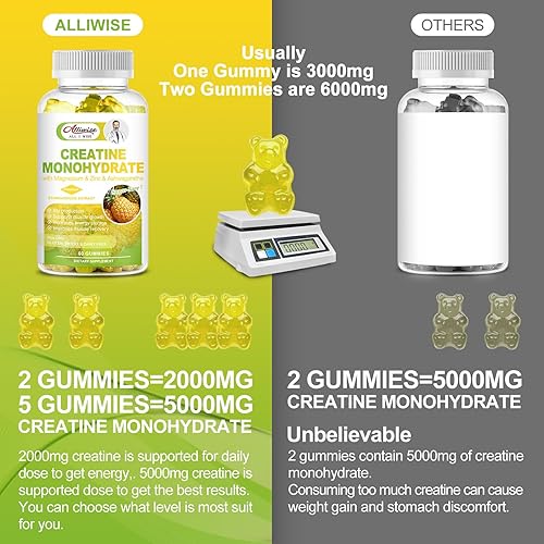 Miniatura 4 de Gomitas de monohidrato de creatina para hombres y mujeres, suplemento de monohidrato de creatina sin azúcar con magnesio, zinc y ashwagandha, para