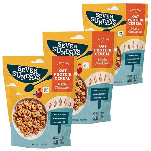 Seven Sundays Cereal de proteína de avena, canela de arce, bolsa de 8 onzas (paquete de 3), sin gluten, 0.18 oz de proteína reciclada, 0.00 oz de