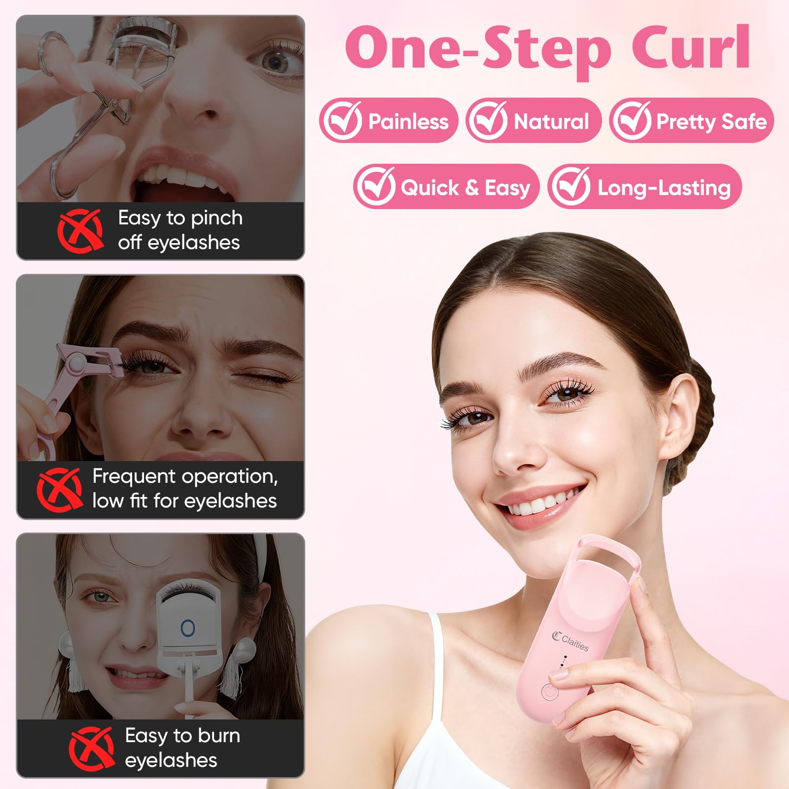 Beheizte Wimpernzange – 10s Hitze, 3s Curl, 24H Halt | Dual-Temp Control & USB-C Recharge | Burn-Proof Design