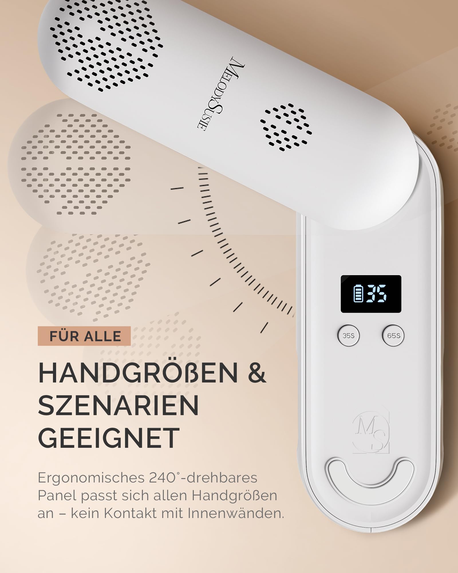 MelodySusie UV LED Nagellampe P-PLUS20F Kabellos Nageltrockner für Gelnägel | Anti-Schwarz, 240° Drehbar & Faltbar, LCD-Display, Aushärtung für Gel Nagellack，7800mAh Akku, 2,5 Stunden Vollladung