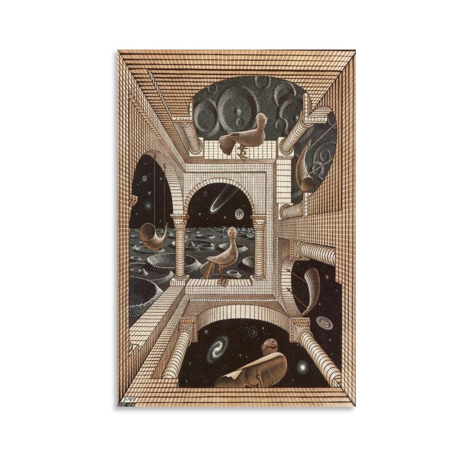 GAJUYL Famous Painting Poster Maurits Cornelis Escher Wall Art Another World Print, Canvas Print Art Poster, Home Decoration Painting; Unframe; 08x12inch(20x30cm)
