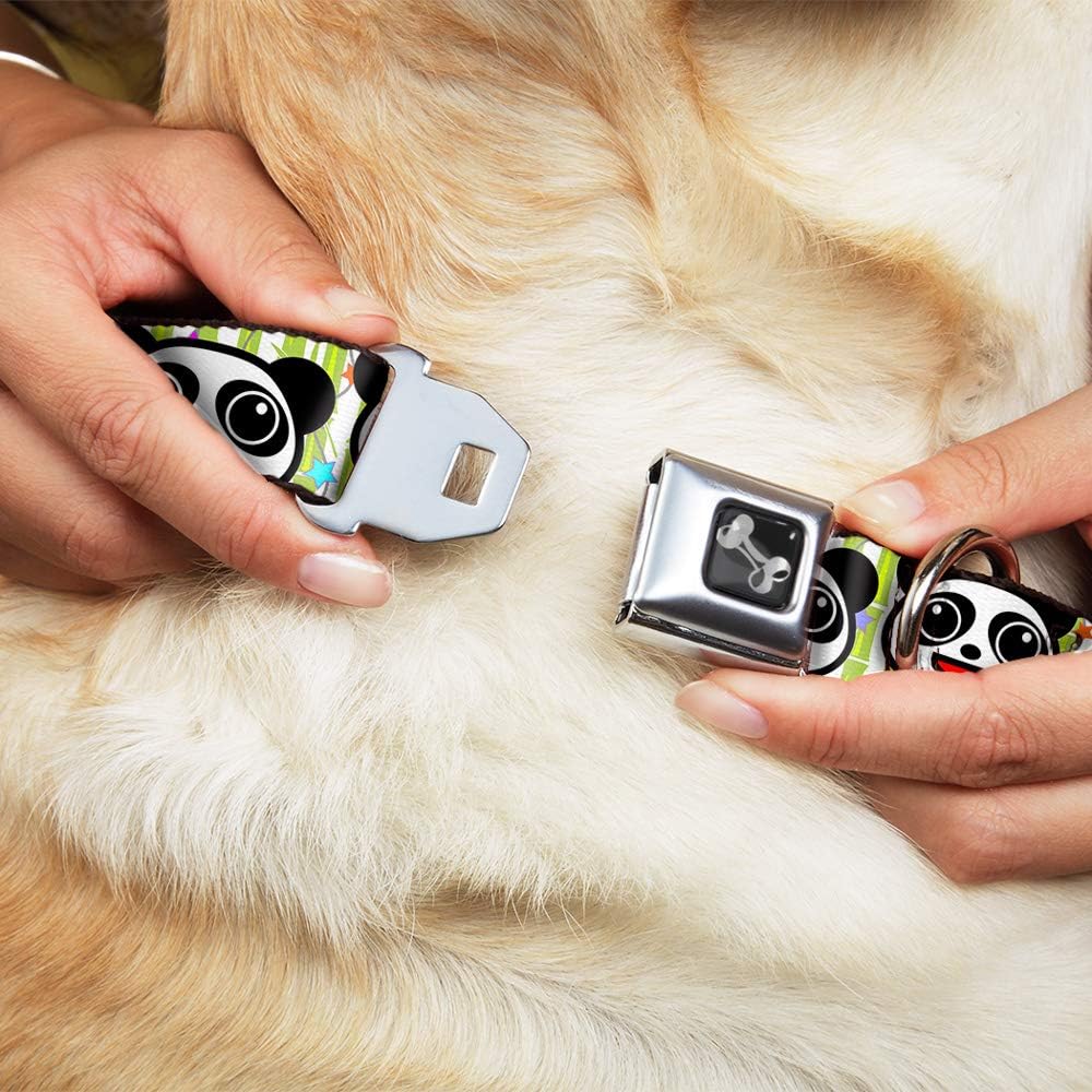 Buckle-Down Seatbelt Buckle Dog Collar - Panda Bear Cartoon Bamboo - 1" Wide - Fits 11-17" Neck - Medium