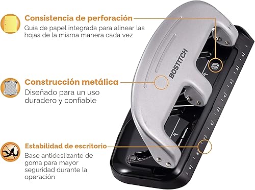 Miniatura 5 de Perforadora de 3 agujeros PaperPro 2220, capacidad para 20 hojas, Gris