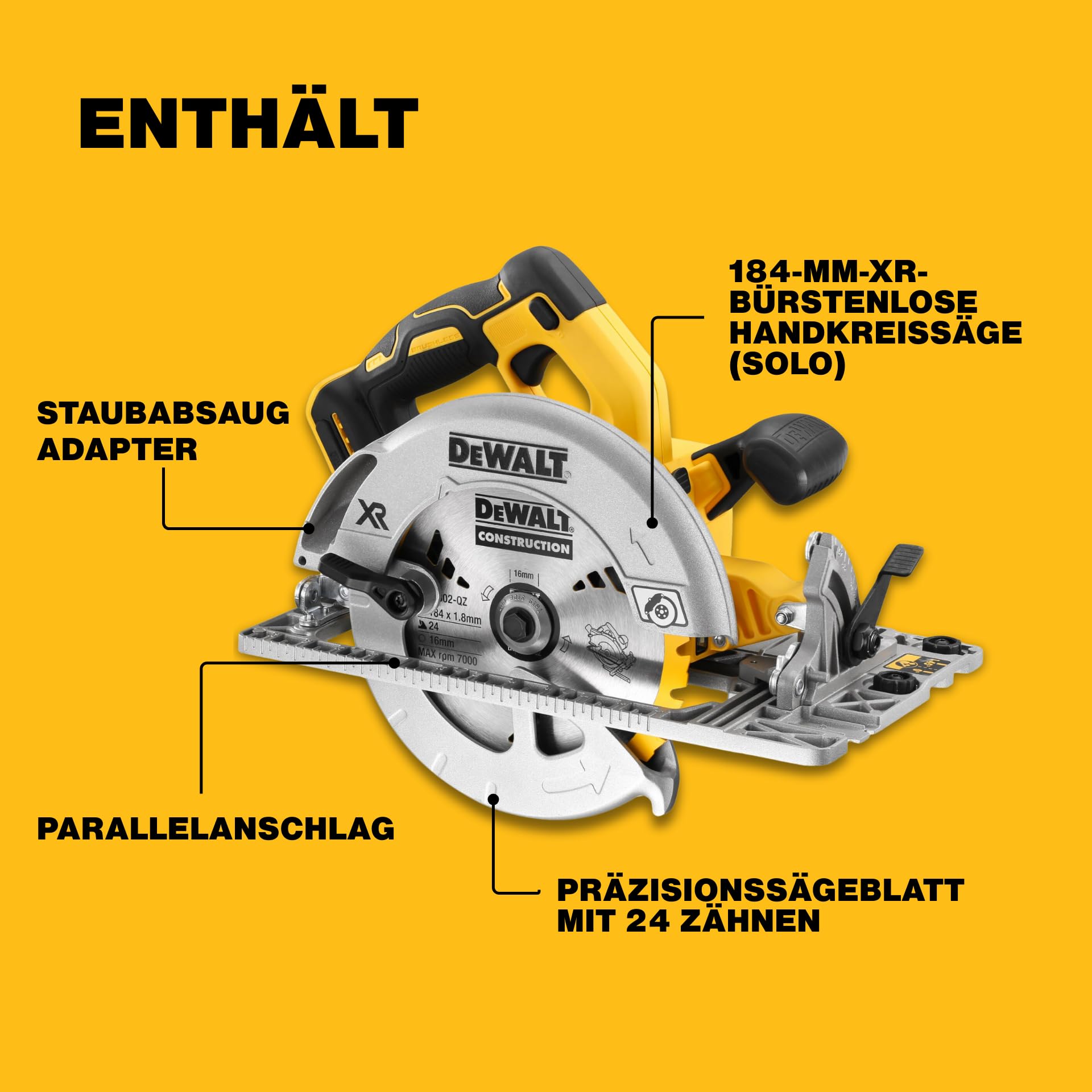 DEWALT XR 18V bürstenlose Kreissäge mit 184-mm-Sägeblatt, 58-mm-Schnitttiefe, LED und TSTAK-Koffer, DCS572NT-XJ