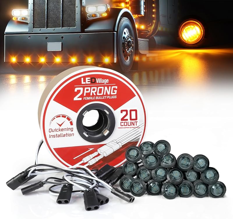 Luzes laterais de posição LED Ledvillage com lente fumê âmbar, conector de 2 pinos – Kit com 20 unidades