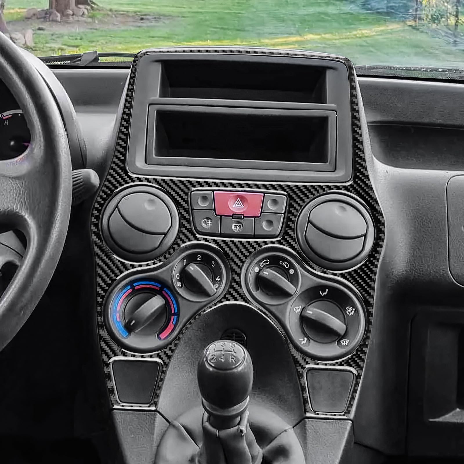 KUNGKIC Per Fiat Panda 169 2003 – 2011 in fibra di carbonio auto condizionatore centralizzato pannello di controllo telaio decorativo interno adesivo accessorio regalo (nero)