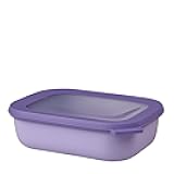 Cirqula 34oz/1,000ml Circular Rectangular Multi Food Storage & Serving Container with Transparent Lids | Perfect for Food Prep | Microwave & Dishwasher Safe | Nordic Lilac | Made in Holland