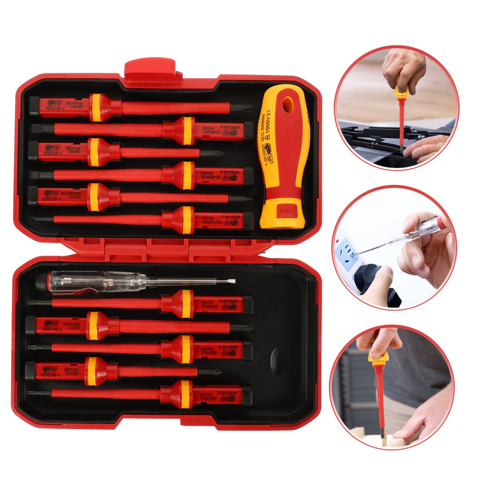 SHINEOFI Cacciaviti Isolati Vde in Acciaio Vanadio Set 13 Pezzi Punte Magnetiche Pozidriv a Stella Custodia Inclusa per Elettricisti Professionisti