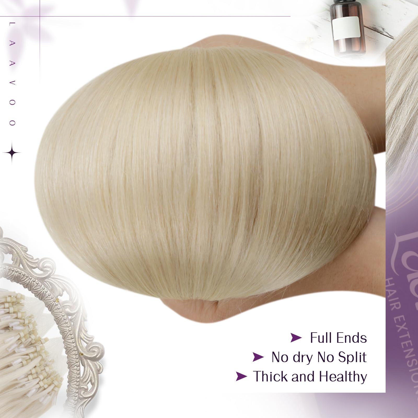 LaaVoo Blonde Micro Loop Hair Extensions Real Human Hair 24 Inch Remy Straight Platinum Blonde Invisible Micro Ring Hair Extensions 50g 50s #613 - Image 4