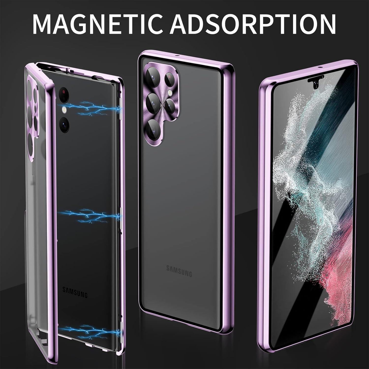 Magnetic Case for Samsung Galaxy S23 Ultra/S23 Plus/S23,Super Magnetic Adsorption Double Sided HD 10H Tempered Glass Metal Bumper Frame 360° Full Body Protective Case