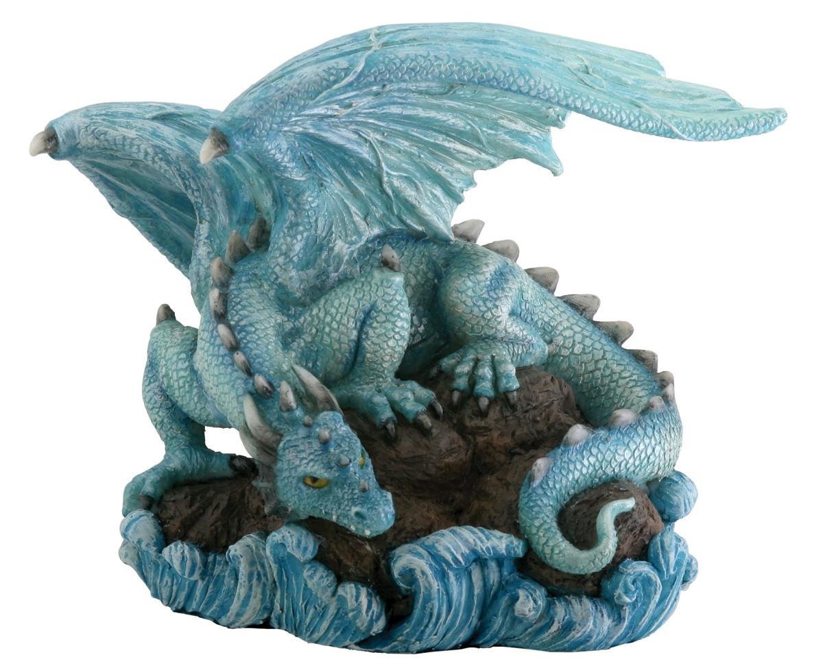 Blue Water Dragon on Rock Fantasy Figure Decoration