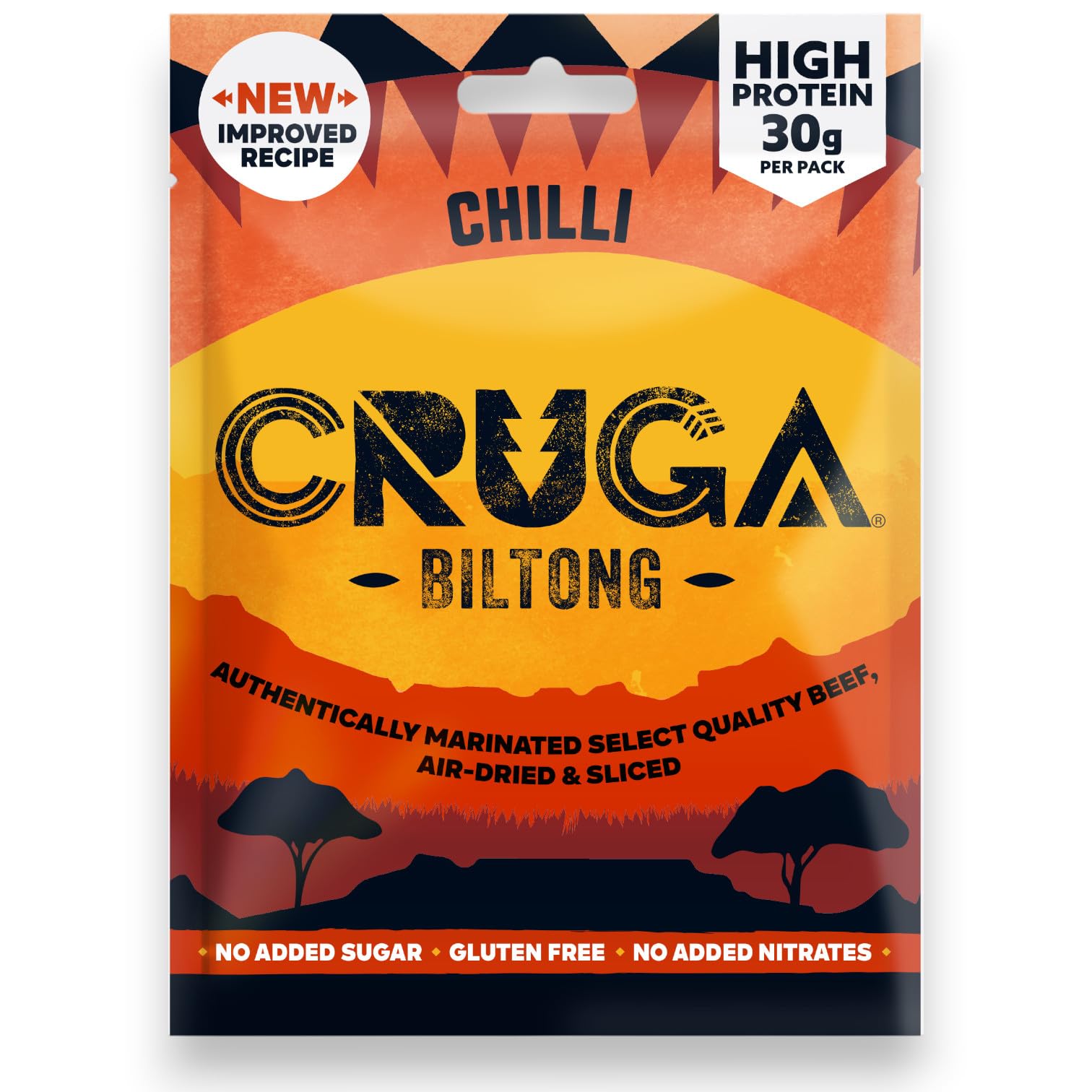 Cruga Biltong Mix Box 2 Sorten je 6 Tüten à 60g – Premium Rindfleisch Trockenfleisch – High Protein Snack über 50% Eiweiß – 6x Original & 6x Chilli