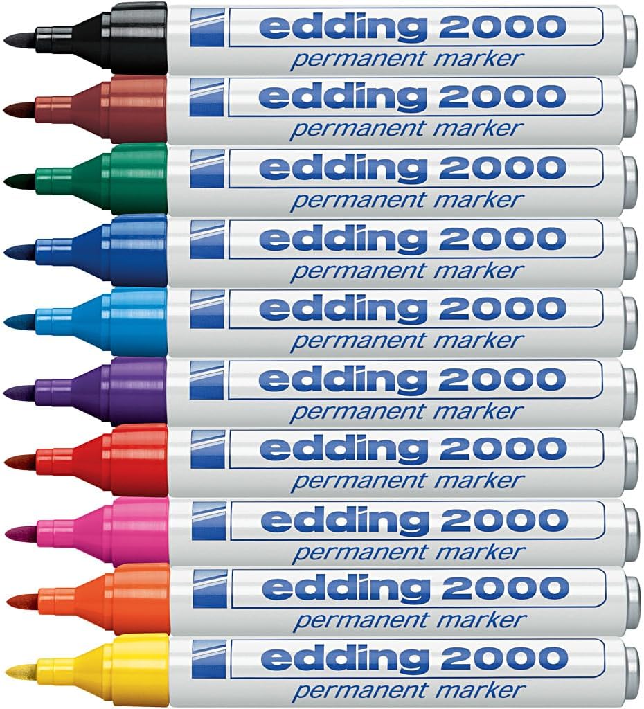 edding 2000 C permanent marker - multi-coloured - box of 10 - round nib 1.5-3 mm - quick-drying permanent markers - waterproof, smudge-proof - for cardboard, plastic, wood, metal, fabric - marker pen