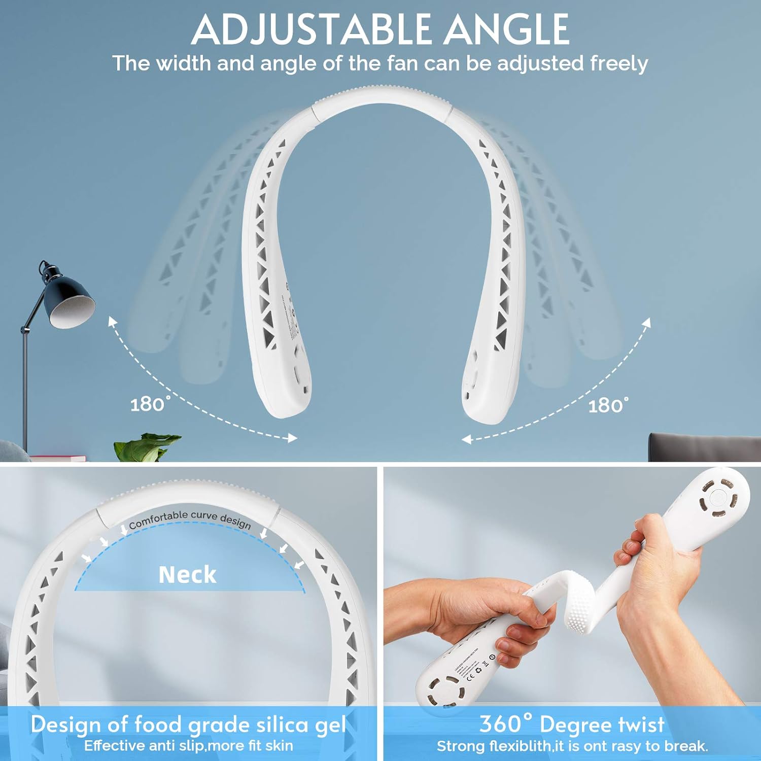 Neck Fan, Portable Bladeless Personal Fans Rechargeable Battery, Small Hands Free Hanging Cooling Neck Fan, 3 Speeds 32 Air Outlet, Free Adjustment Width, Wearable Small Fans for Women Men Office Weeding Camping Sports Travel Outdoor. : Home & Kitchen