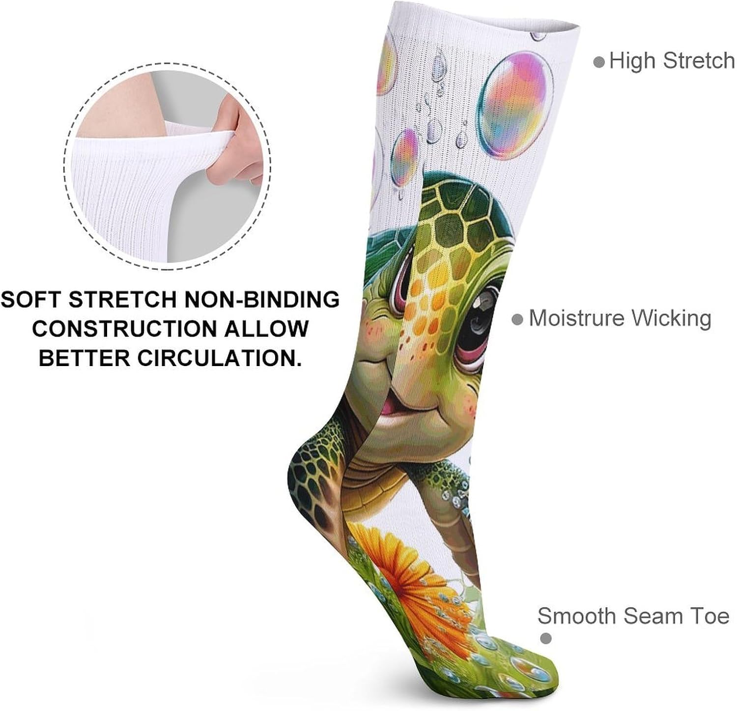 Cute Little Sea Turtle Crew Socks Casual Breathable Calf Socks | Cushion Running Athletic Socks Long Performance Breathable Sports Socks for Women Men