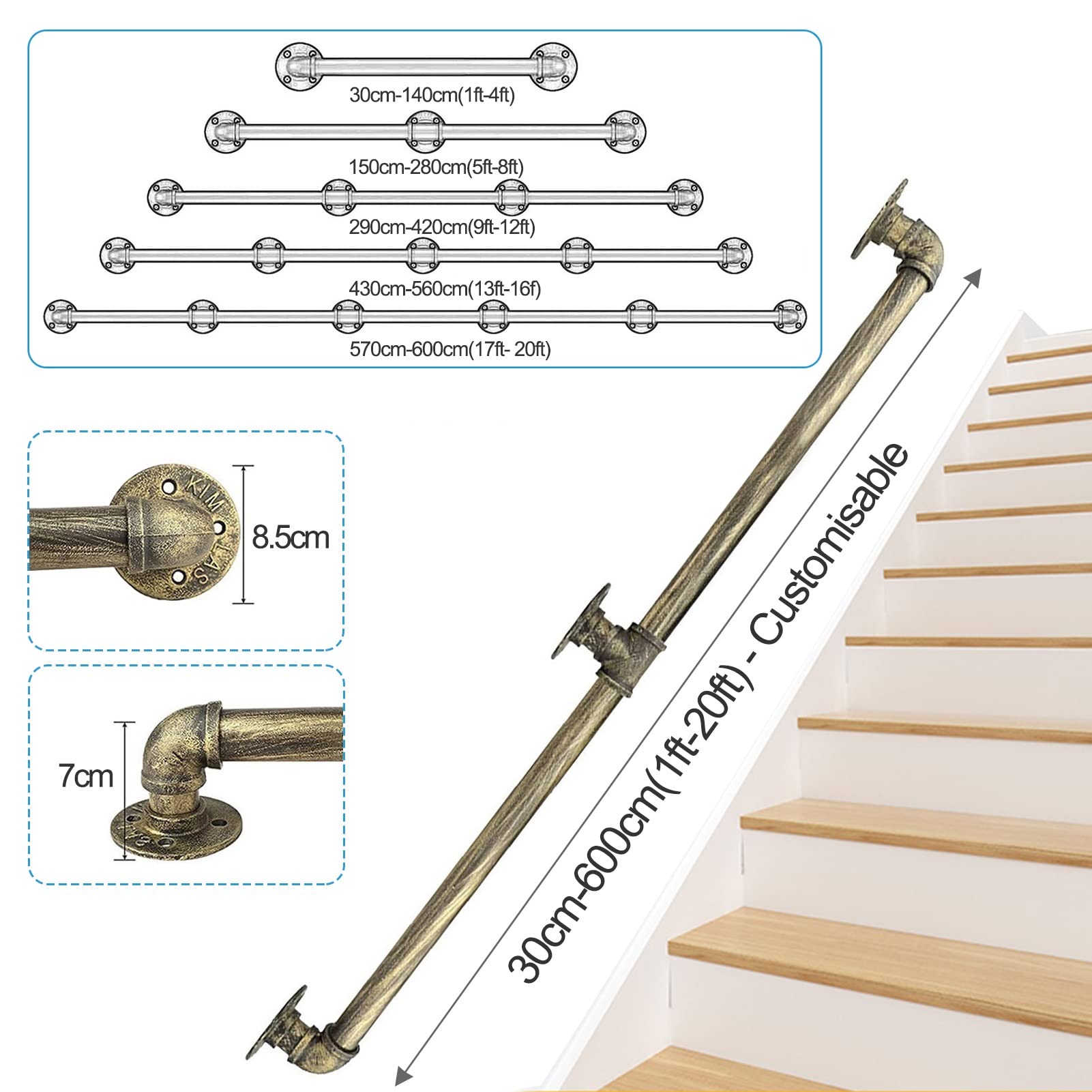 Corrimano In Ferro Battuto Per Scale - Ringhiera Interna/Esterna, Kit Con Staffe, Ottone - Foto 8