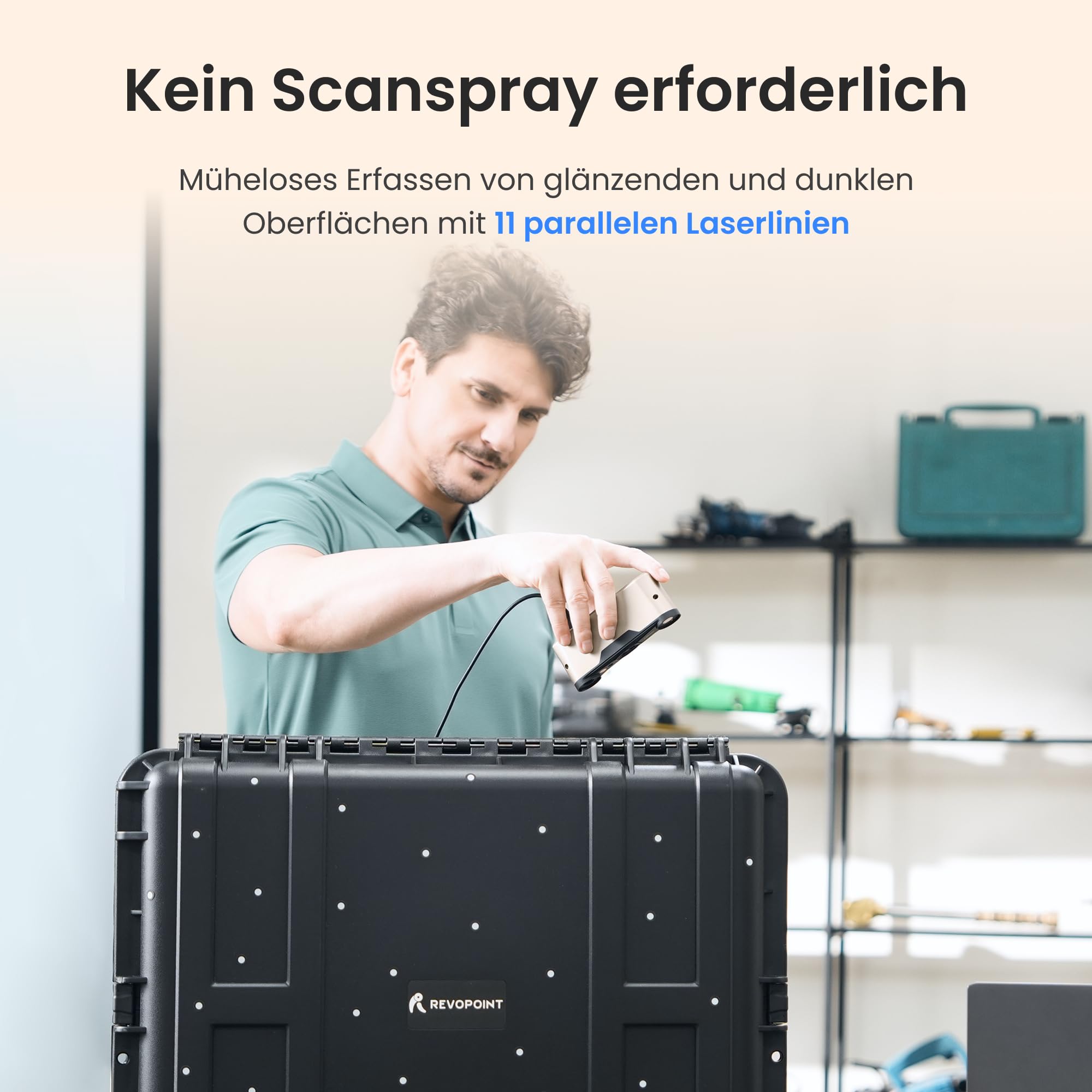 Revopoint INSPIRE 2 3D-Scanner Premium & 3D-Scan-Spray, Mehrstrahl-Laser & Strukturiertes Licht, Scannen im Freien & Kabelloses Scannen, Vollfarbscans, Optischer Zoom