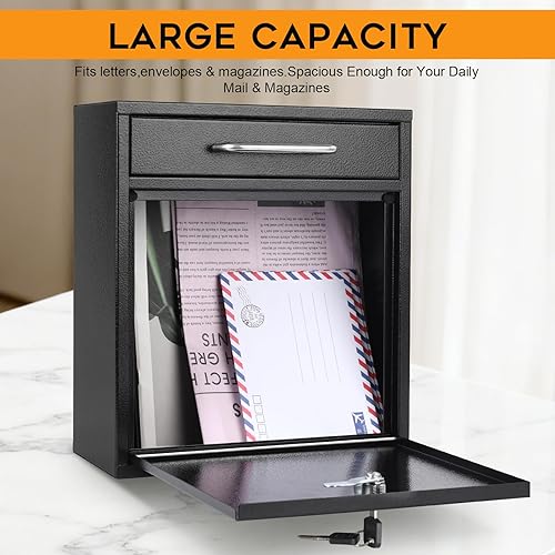 Miniatura 4 de xydled Soporte de pared para buzón de metal, buzón de bloqueo con cerradura de llave, buzón mediano con cerradura, buzón seguro colgante, caja de