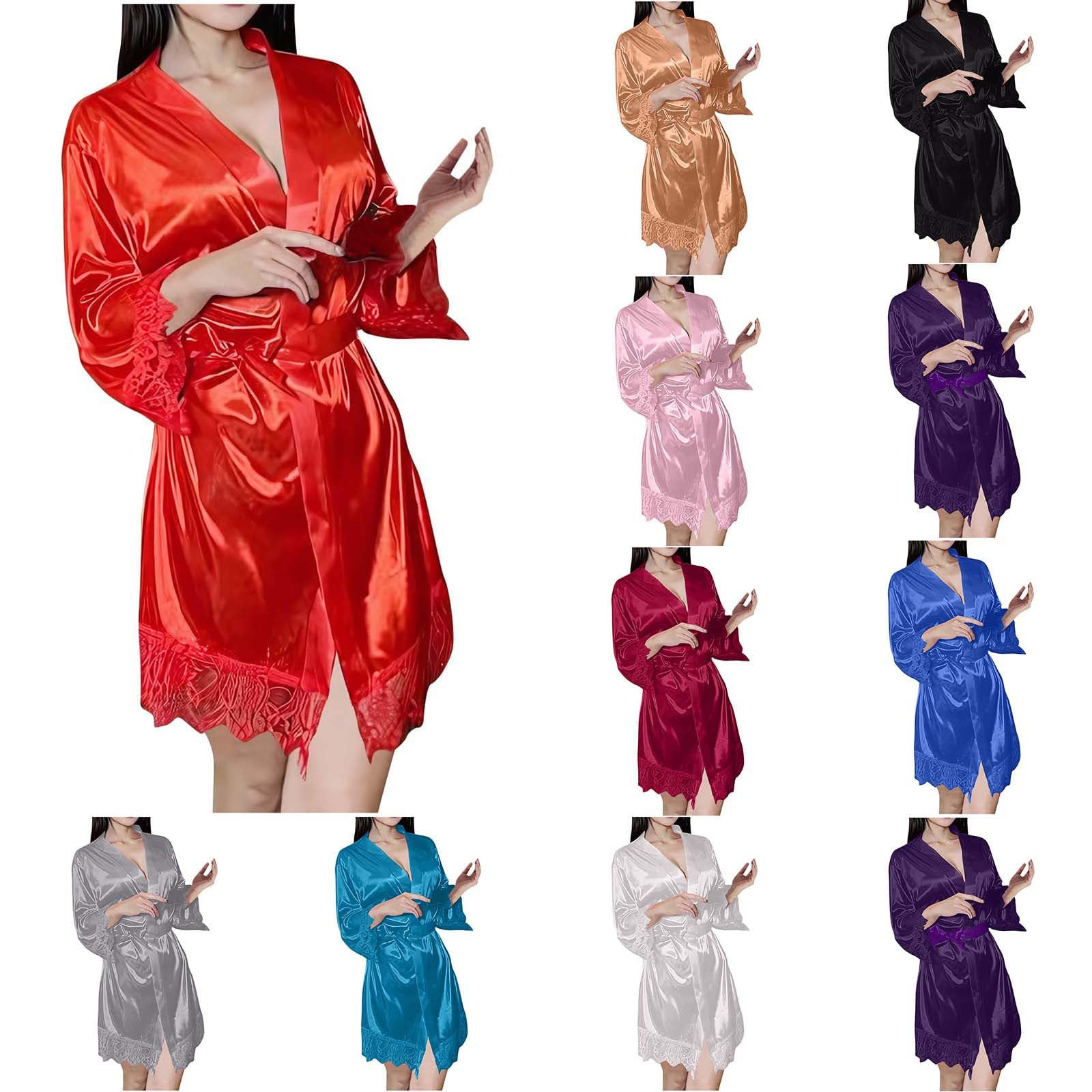 Generic Womens Satin Robe Soft Silk Kimono Bathrobe for Bride Bridesmaids Wedding Party Lace Lightweight Sexy Sleep Robes