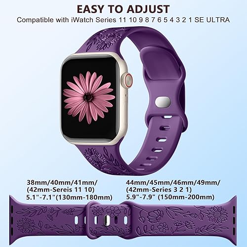 Miniatura 9 de Paquete de 6 correas con grabado floral compatibles con Apple Watch Band de 1.732 pulgadas, 1.575 pulgadas, 1.494 pulgadas, 1.654 pulgadas, 1.614