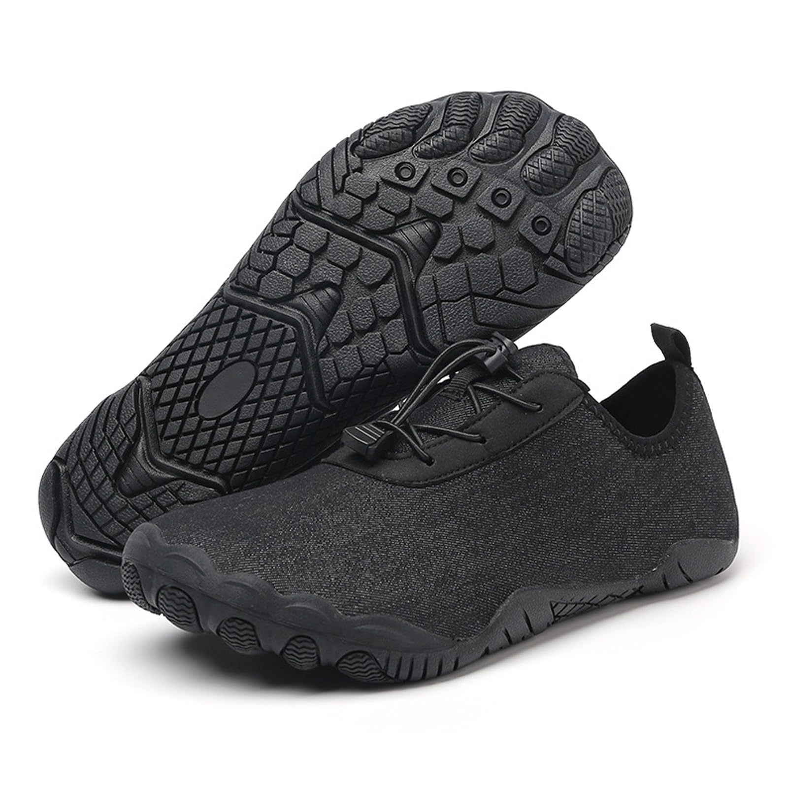Men's Knitted Hike Barefoot Shoes Dry Non-Slip Athletic Water Shoes with Adjustable Elastic Belt Comfortable Soft Sole Walking Training Shoes (Black,8)