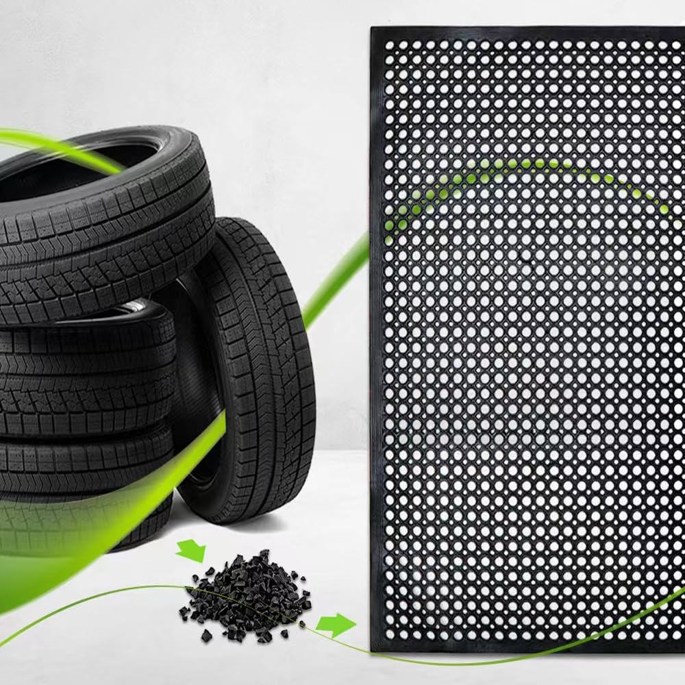 Anti-Fatigue Rubber Floor Mat - NANBOWANG Commercial Grade Grease Resistant Non-Slip Recycle Tyre Floor Mats for Restaurant Kitchen Bar Garden Outdoor Wet Area (40"X80")
