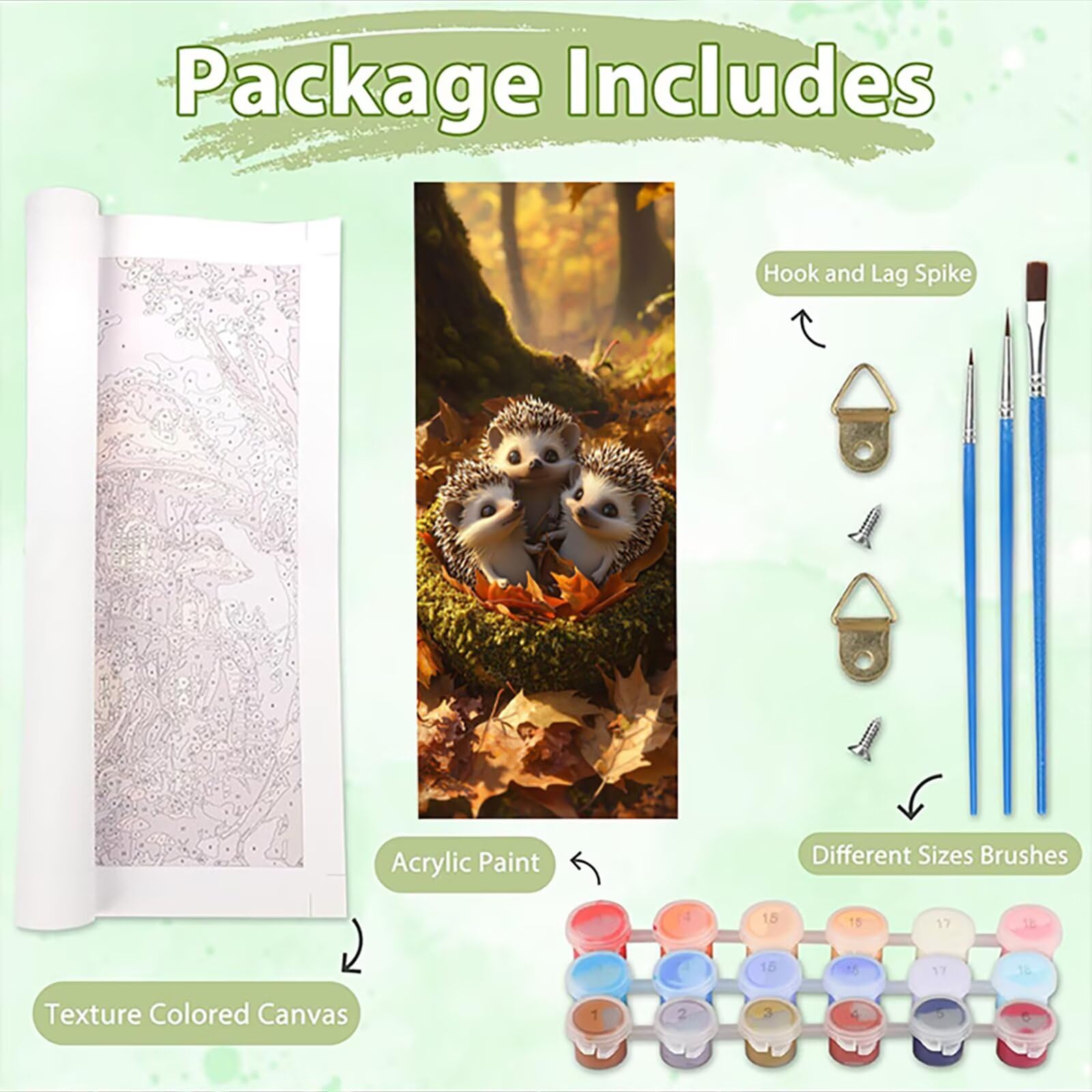 Malen Nach Zahlen 50x150cm Leinwand Tier Malen Nach Zahlen Erwachsene mit Ohne Rahmen, DIY Kreativ Set für Erwachsene mit Pinseln und Acrylfarbe, Zimmer Deko Igel Landschaft Geschenk, P0M-881