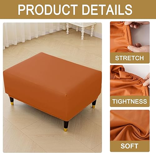 Miniatura 2 de HAOYONG Funda otomana impermeable, funda elástica para reposapiés, de piel sintética suave, funda cuadrada de almacenamiento otomana, lavable a