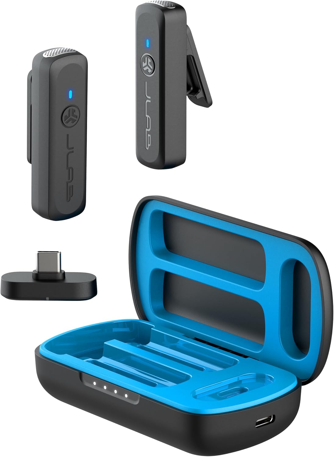 JLab Create Wireless Lavalier Mic System, Plug and Play with Most USB-C Devices, Omnidirectional Polar Pattern with 2 Recording Gains, Small Design with Lapel Clip, Quick Mute