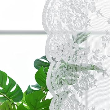 Kotile White Lace Tier Curtains for Window Rustic Floral W26xL30 Inch 2 Pcs