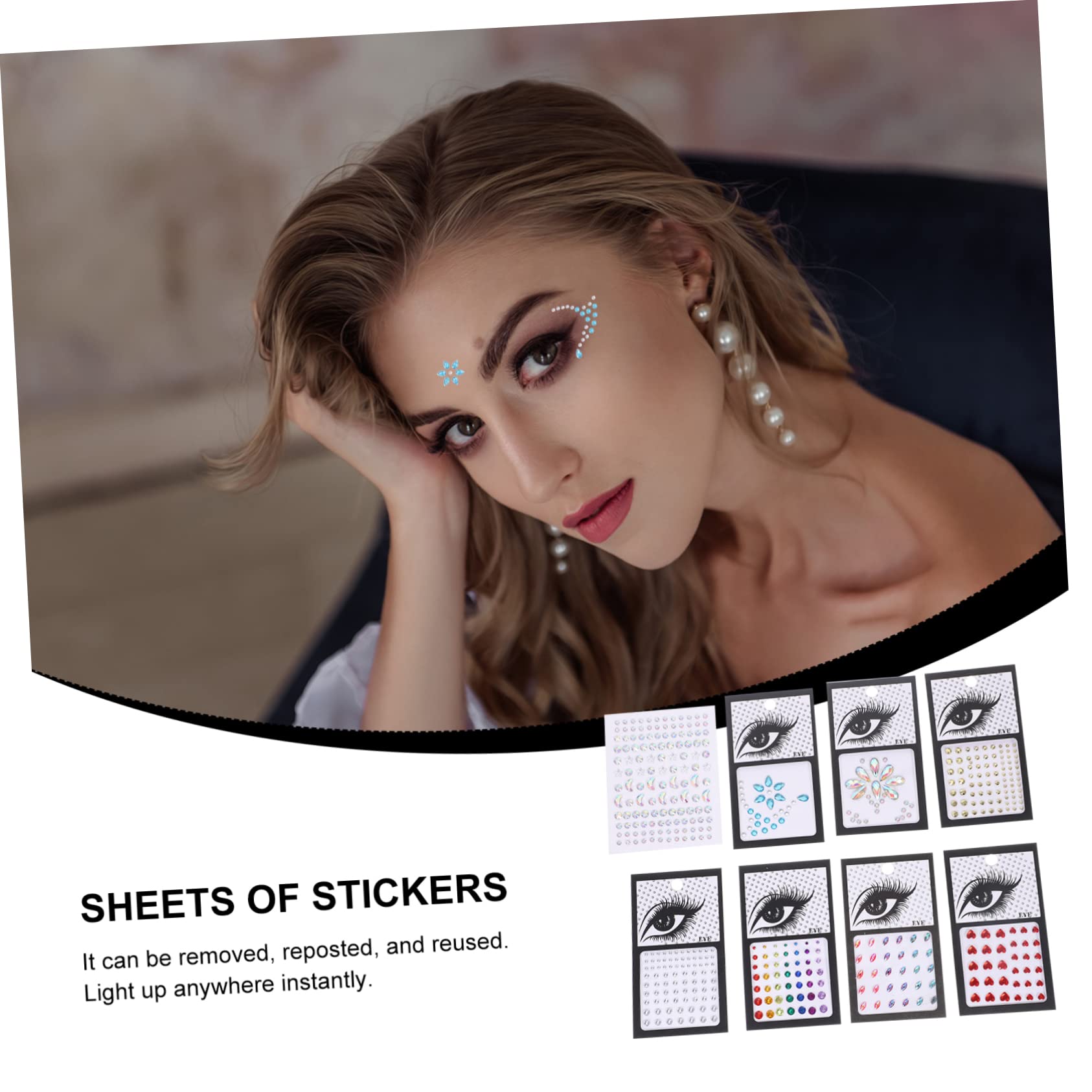 Beavorty 32fogli Gemme Per Viso e Corpo Adesivi Strass Per Makeup Per Festival e Party Facili Da Applicare e Rimuovere Design e Accattivante