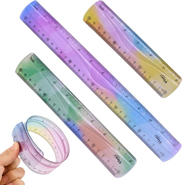 3 Pcs Flexible Ruler 30cm/20cm/15cm Colorful Rulers Unbreakable Ruler Soft Bendable Flexible Plastic Ruler Shatter Resistant Rulers Shatterproof Straight Classroom Rulers for School Kids(12/8/6 inch)
