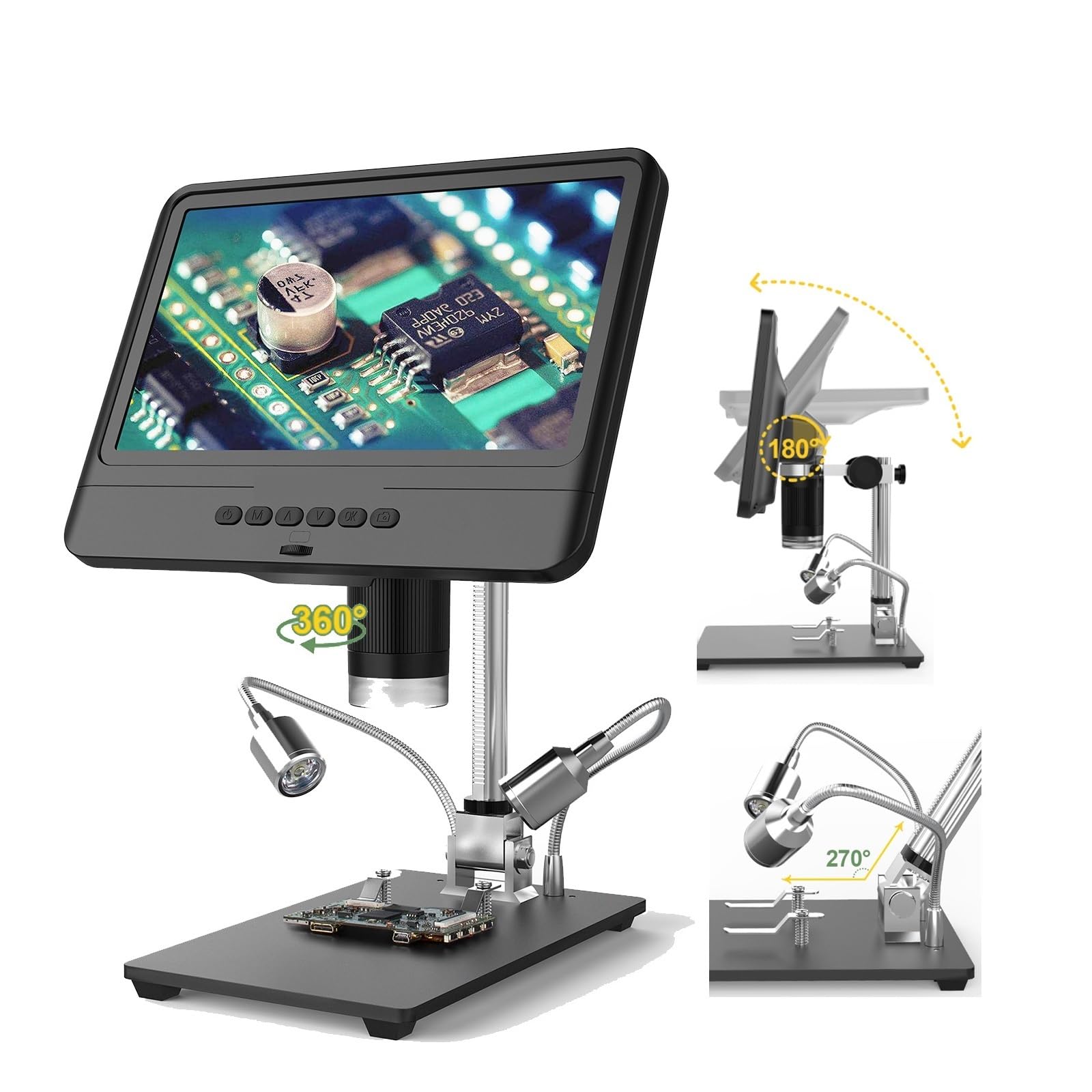 Microscopio, Scopio Pantalla LCD De 8,5 Pulgadas 5X-1200X Digital Ajustable 1080P Alcance con Dos Luces Relleno