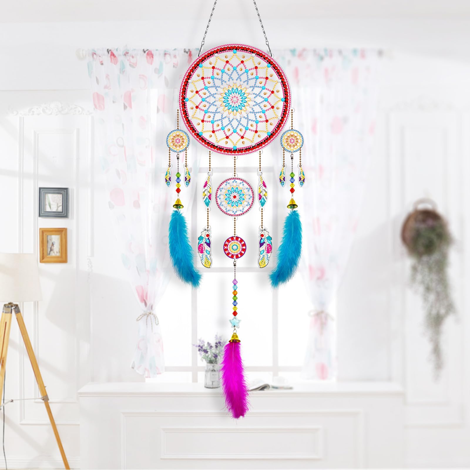 BBTISG DIY Diamond Painting Wind Chime, DIY Diamond Painting Suncatcher Art Kits Double Sided Hanging Diamond Painting Wind Chimes for Home Wall Garden (Style 6)