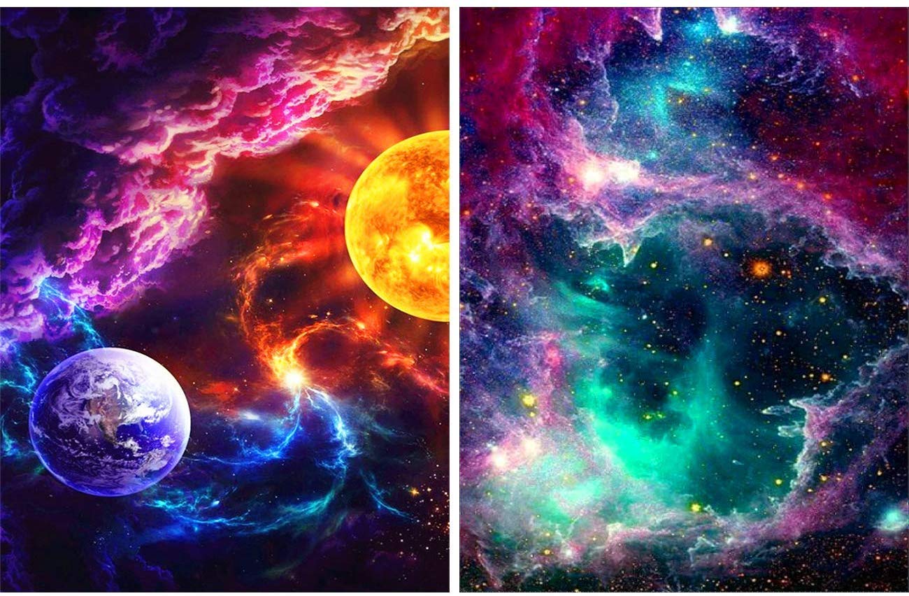 SKRYUIELeyzan 5D Diamond Painting Full Drill Planet & Nebula Painting by Number Kits, DIY Galaxy Embroidery Rhinestone Star Paint with Diamond Art Cross Stitch Wall Home Decor 30x40cm (12"x16")