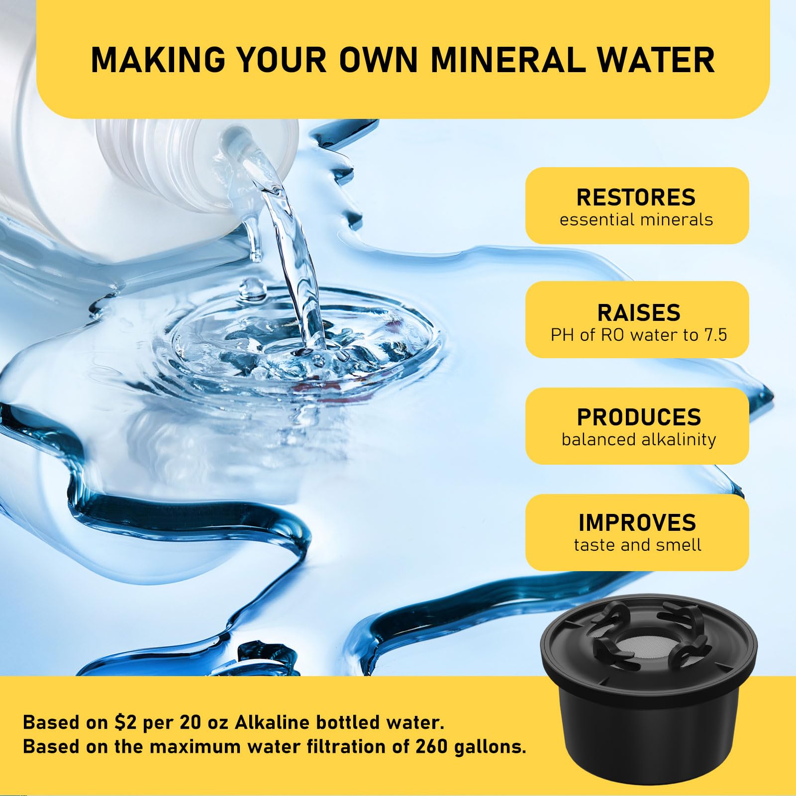 RO100ROPOT Remineralisierungs-Wasserfilter, kompatibel mit Bluevua RO100ROPOT und RO100ROPOT (UV) Systemen, alkalisch für Umkehrosmosefilter, Remineralisierung und Erhöhung des pH-Werts, 4 Stück