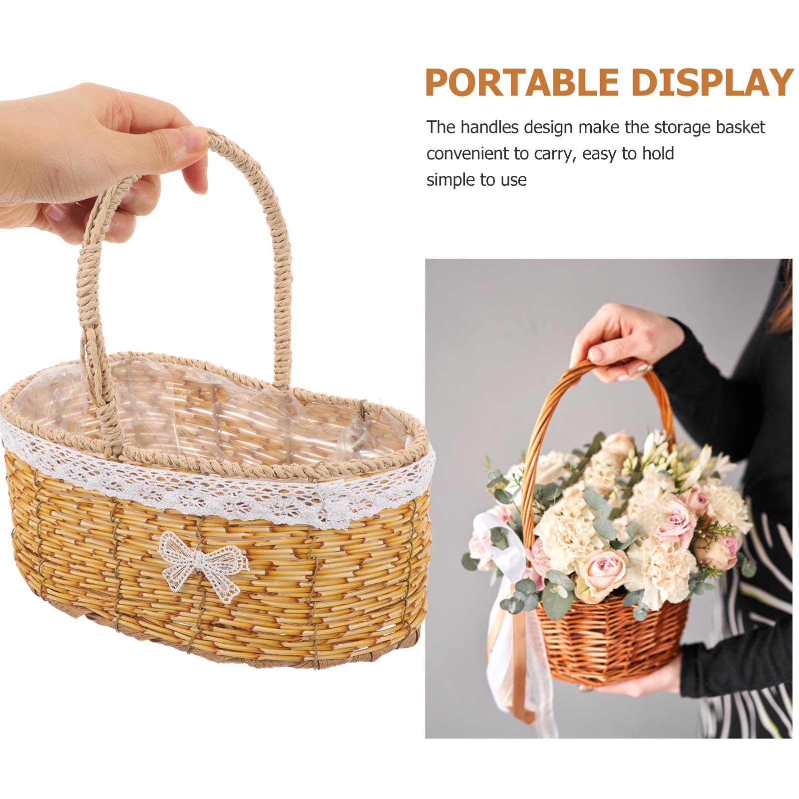 NUOBESTY Tragbarer Geflochtener Blumenkorb mit Einzigartigem Design und Leichtem Pp Material Eleganter Dekorativer Blumenmädchenkorb für Hochzeit und Balkon