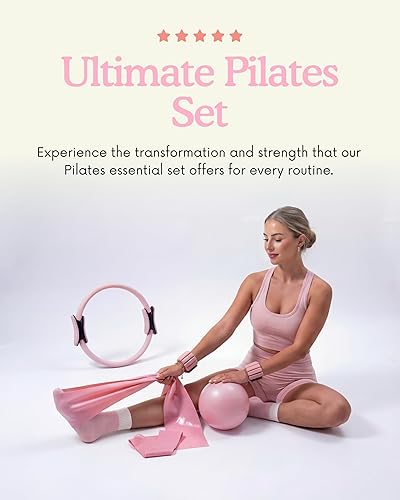 Miniatura 5 de Juego de anillos de pilates de 16 piezas, anillo de yoga circular, pelota de pilates, pesas ajustables para tobillo y muñeca, bandas de resistencia,