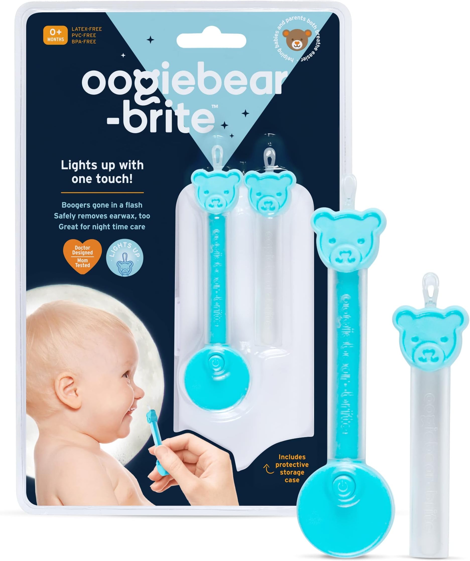 oogiebear Brite - Baby Nose Cleaner and Ear Wax Removal Tool. Baby Gadget with Nighttime LED Light. Safe Snot Booger Picker for Newborns, Infants & Toddlers
