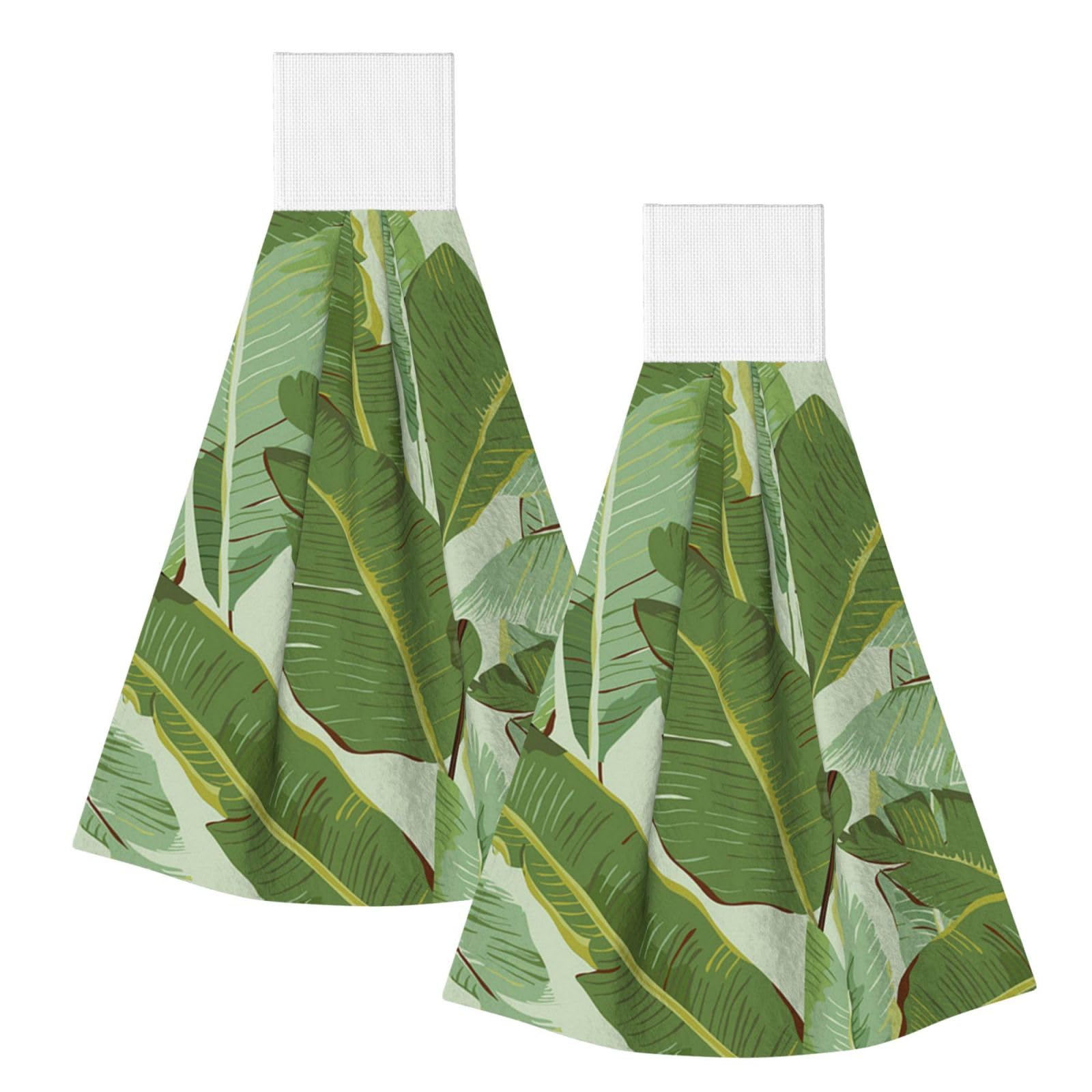 DOPKLNA Tropical Plant Leaf, 2 Pcs Hanging Coral Fiber Hand Towels for Bathroom, Absorbent Kitchen Towels