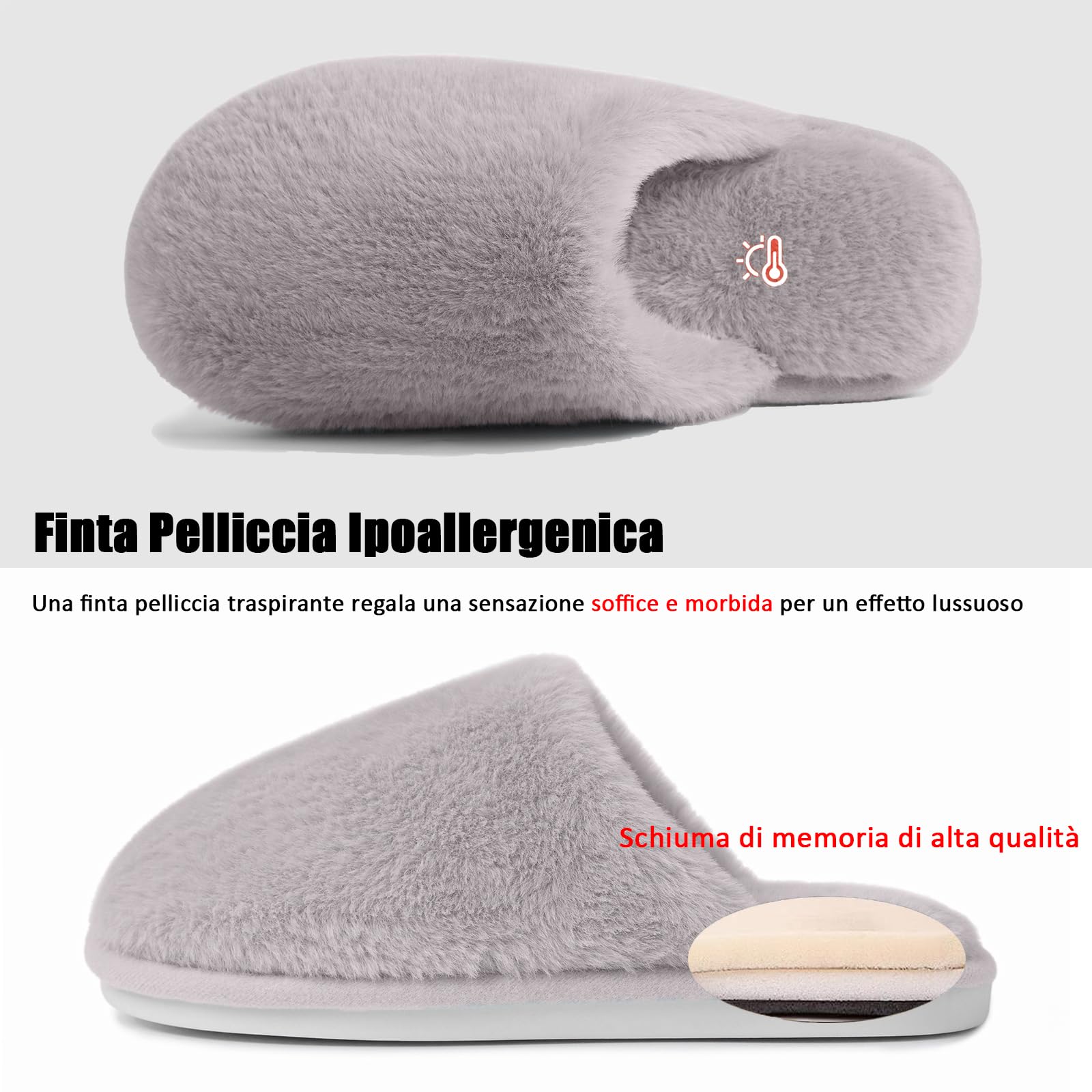 Coswind Pantofole Donna Uomo Invernali Ciabatte Pelose Peluche Calde with Memory Foam Imbottite Casa Antiscivolo Mocassino Scarpe Morbide Comode Unisex Eleganti
