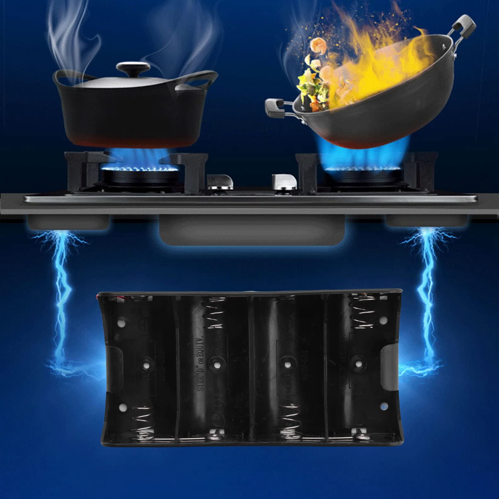 Pasuihcay Spring Clip Black 4 x 1.5V D Size Battery Batteries Holder Case